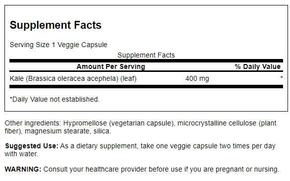 Swanson Full Spectrum Kale 400 mg capsules – packaging side view