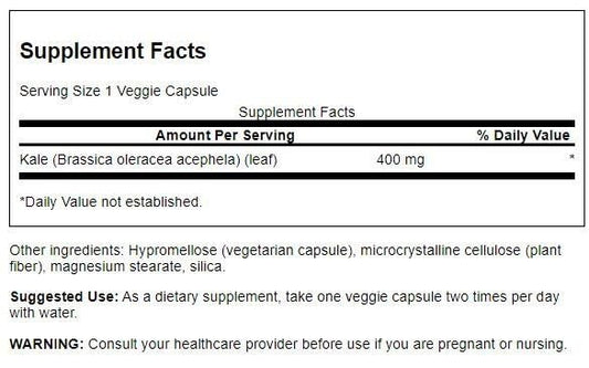 Swanson Full Spectrum Kale 400 mg capsules – packaging side view