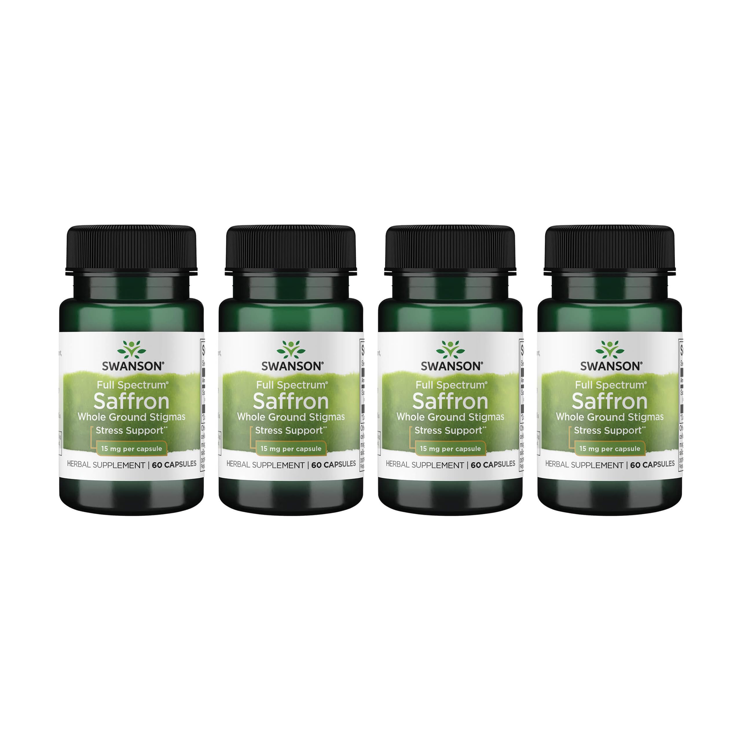 Swanson Full Spectrum Saffron 4-pack bottle with 60 veggie capsules
