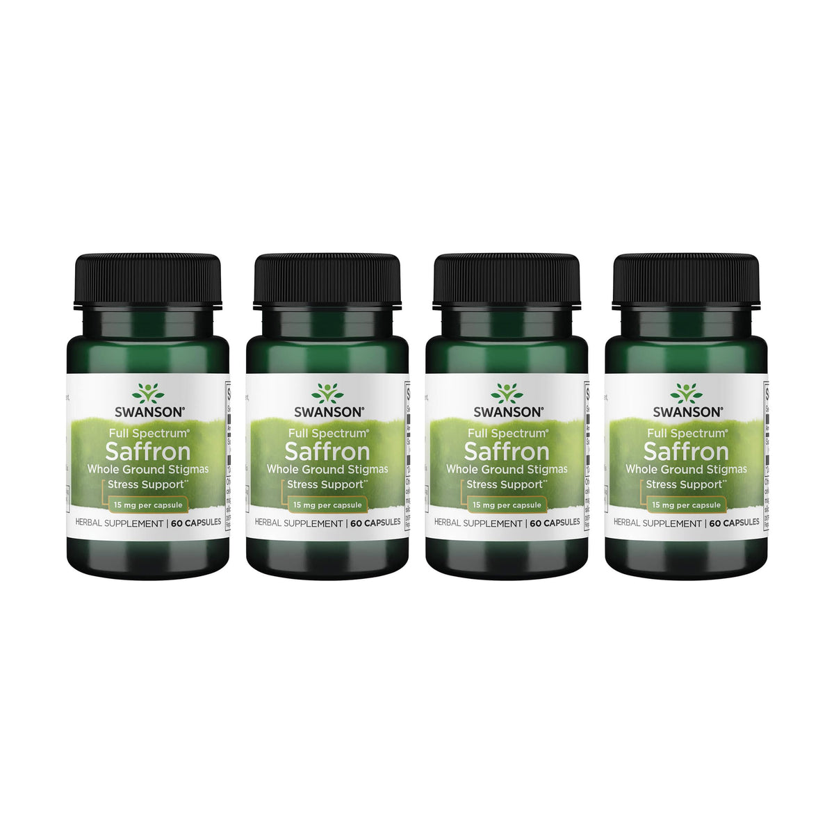 Swanson Full Spectrum Saffron 4-pack bottle with 60 veggie capsules