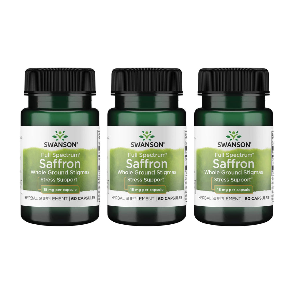 Swanson Full Spectrum Saffron 3-pack front view with 60 capsules