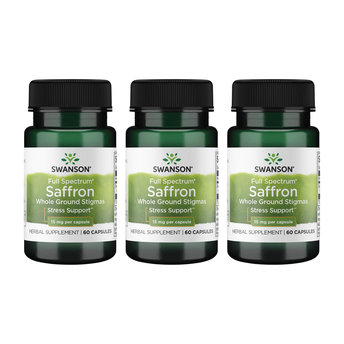 Swanson Full Spectrum Saffron 3-pack front view with 60 capsules