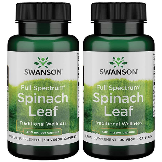 Swanson Full Spectrum Spinach Leaf 400 mg Veg Capsules – 2 Pack (90 capsules per bottle)