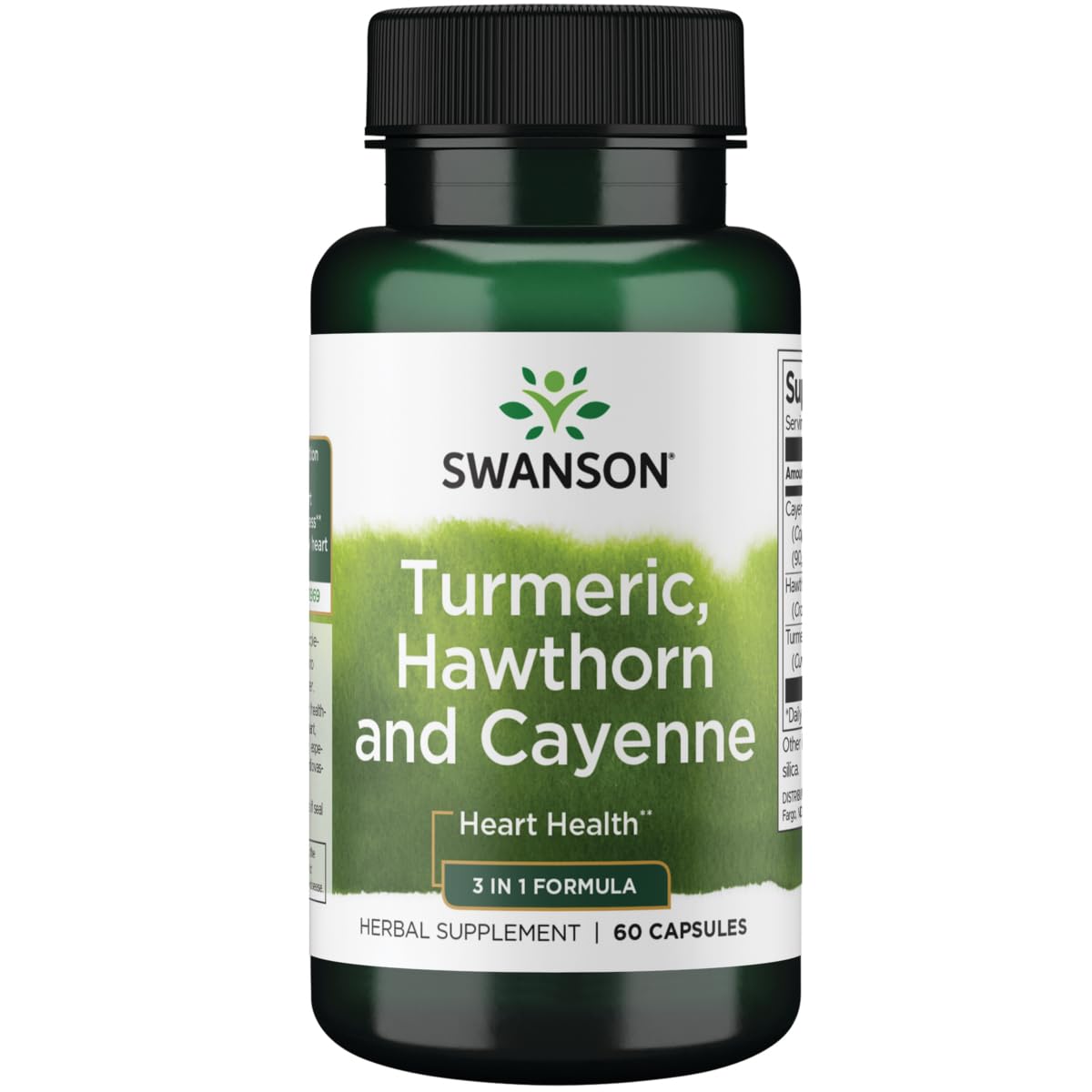 Bottle of Swanson Full Spectrum Turmeric Hawthorn & Cayenne 60 Capsules - front view