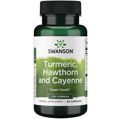 Bottle of Swanson Full Spectrum Turmeric Hawthorn & Cayenne 60 Capsules - front view