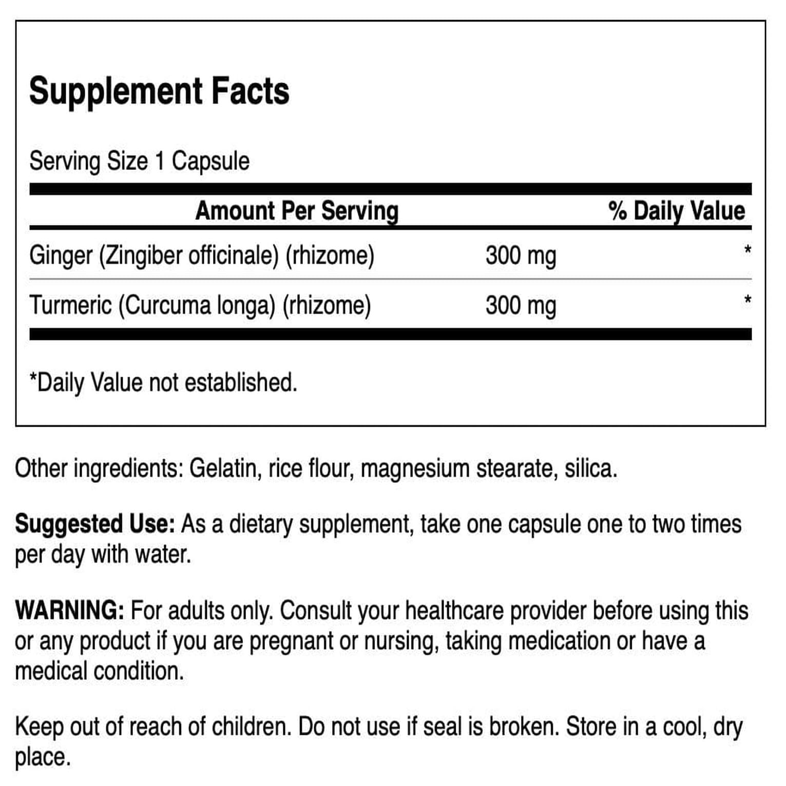 Close-up of Swanson Ginger & Turmeric bottle label