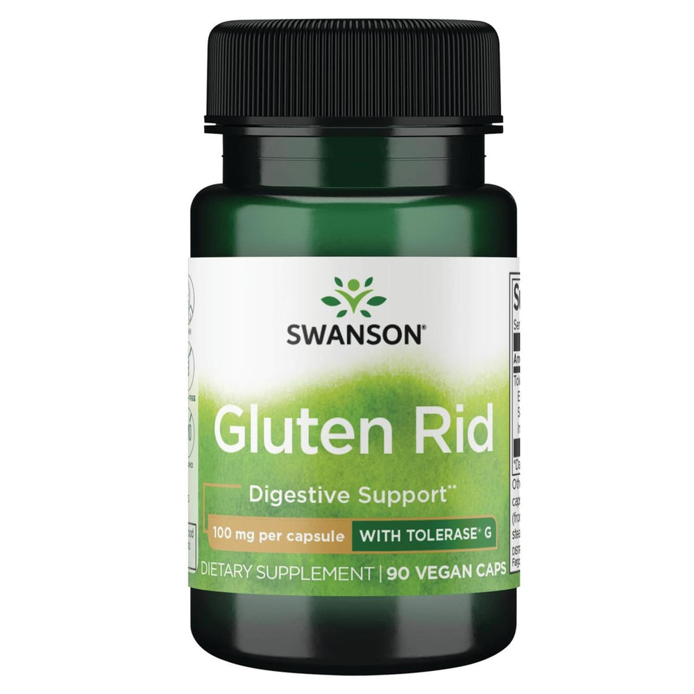 Swanson Gluten Rid bottle with Tolerase G 100 mg - front view