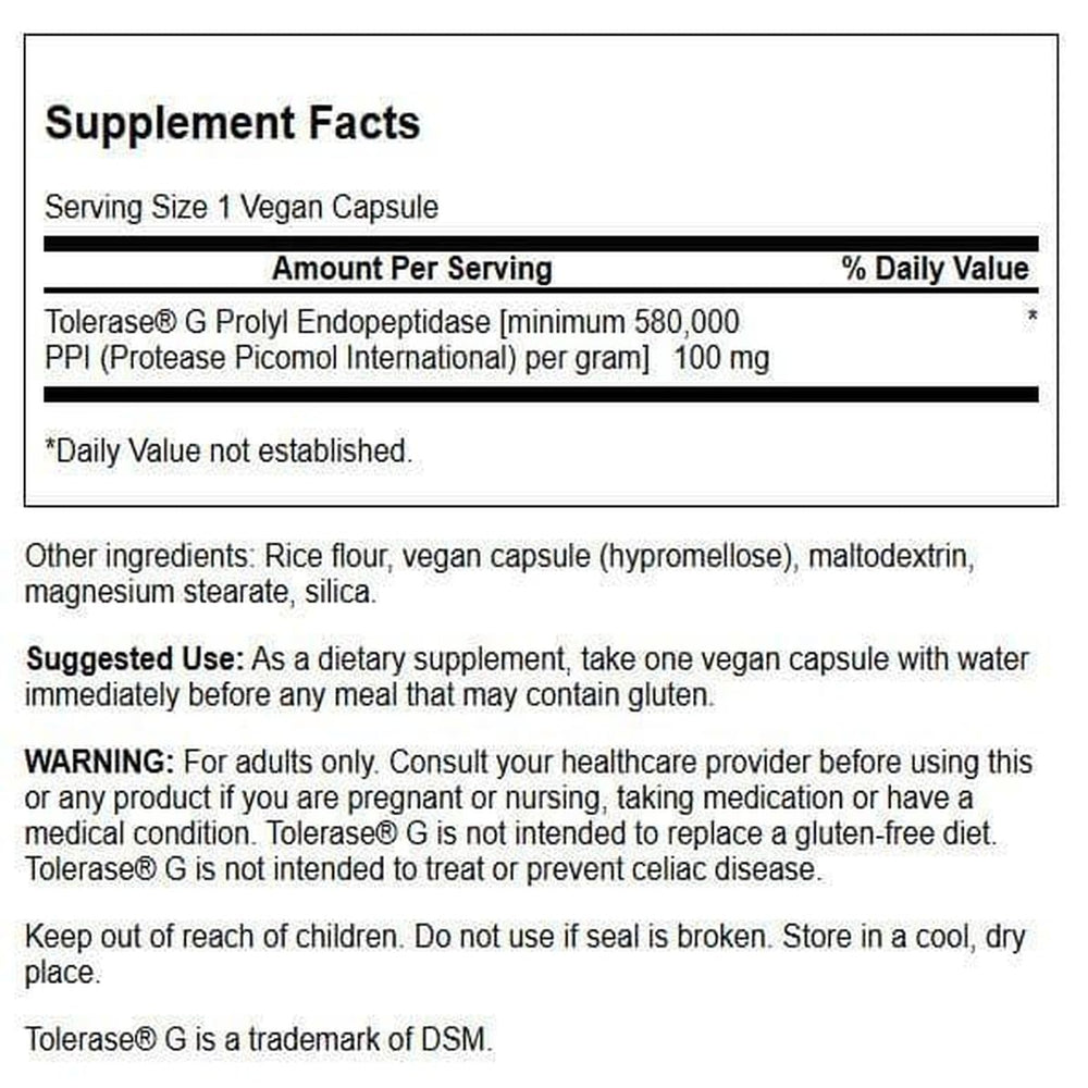 Close-up of Swanson Gluten Rid label featuring Tolerase G