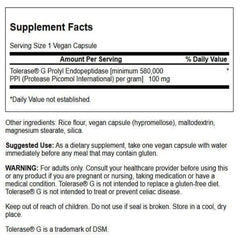 Close-up of Swanson Gluten Rid label featuring Tolerase G