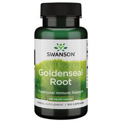 Product label and GMP note for Swanson GOLDENSEAL Root 125 mg