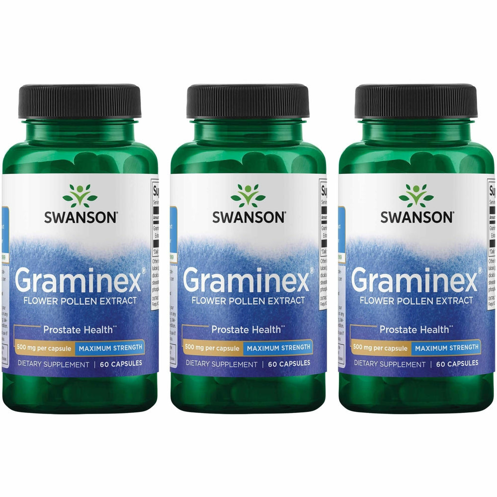 Swanson Graminex flower pollen extract bottle – 60 capsules, 500 mg – 3-pack