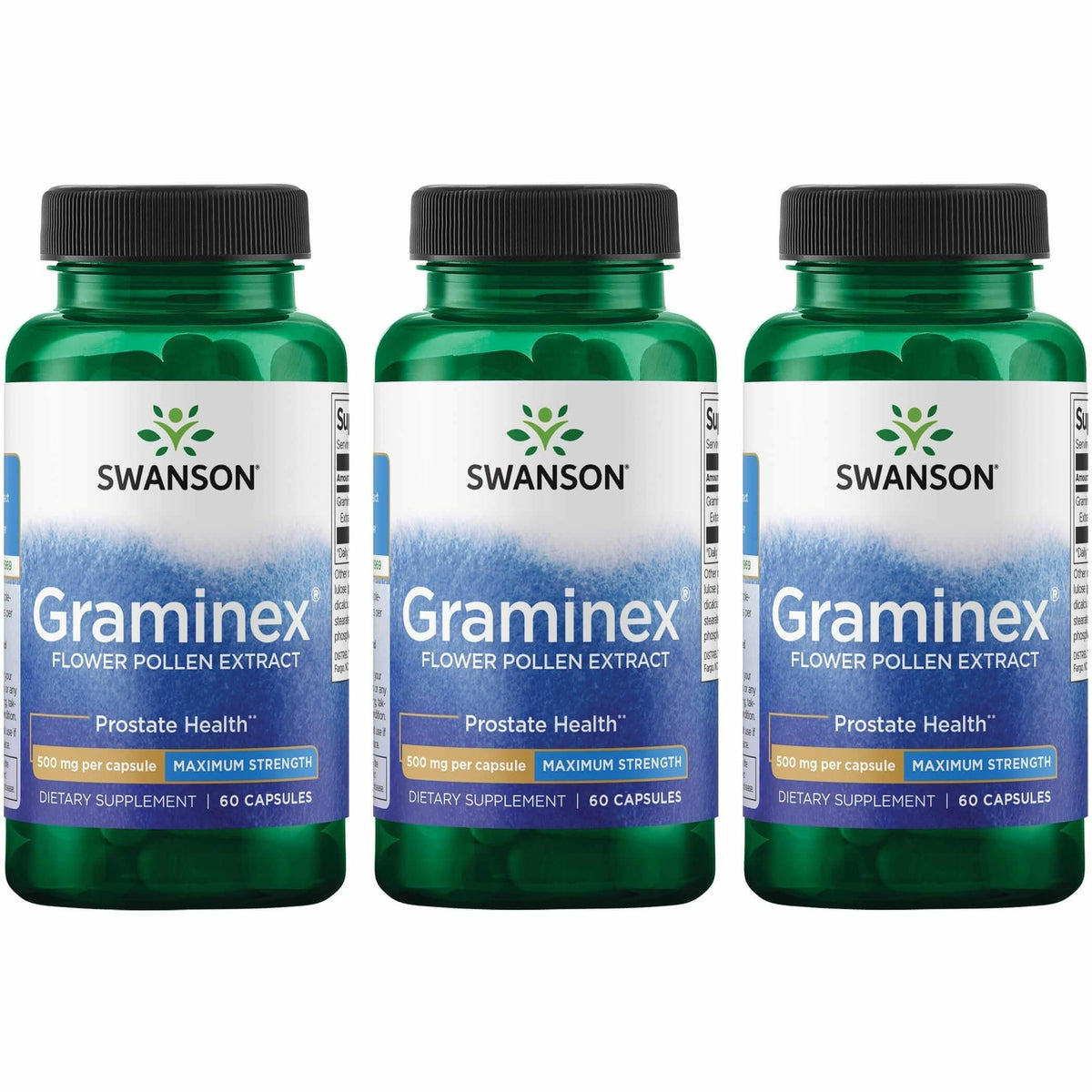 Swanson Graminex flower pollen extract bottle – 60 capsules, 500 mg – 3-pack