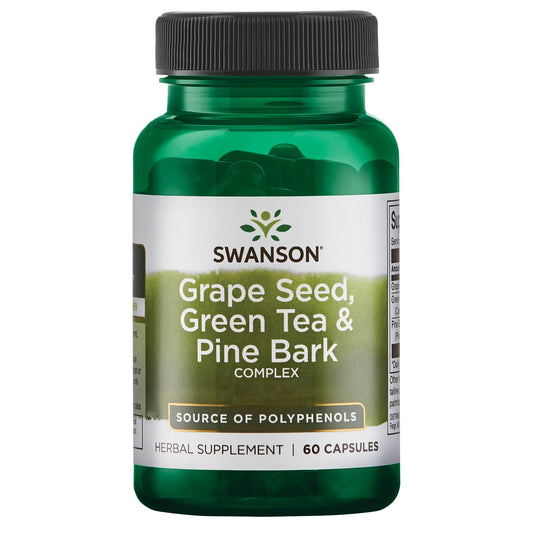Swanson Grape Seed Green Tea & Pine Bark Complex bottle – front view