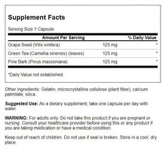 Label close-up of Swanson Grape Seed Green Tea & Pine Bark Complex