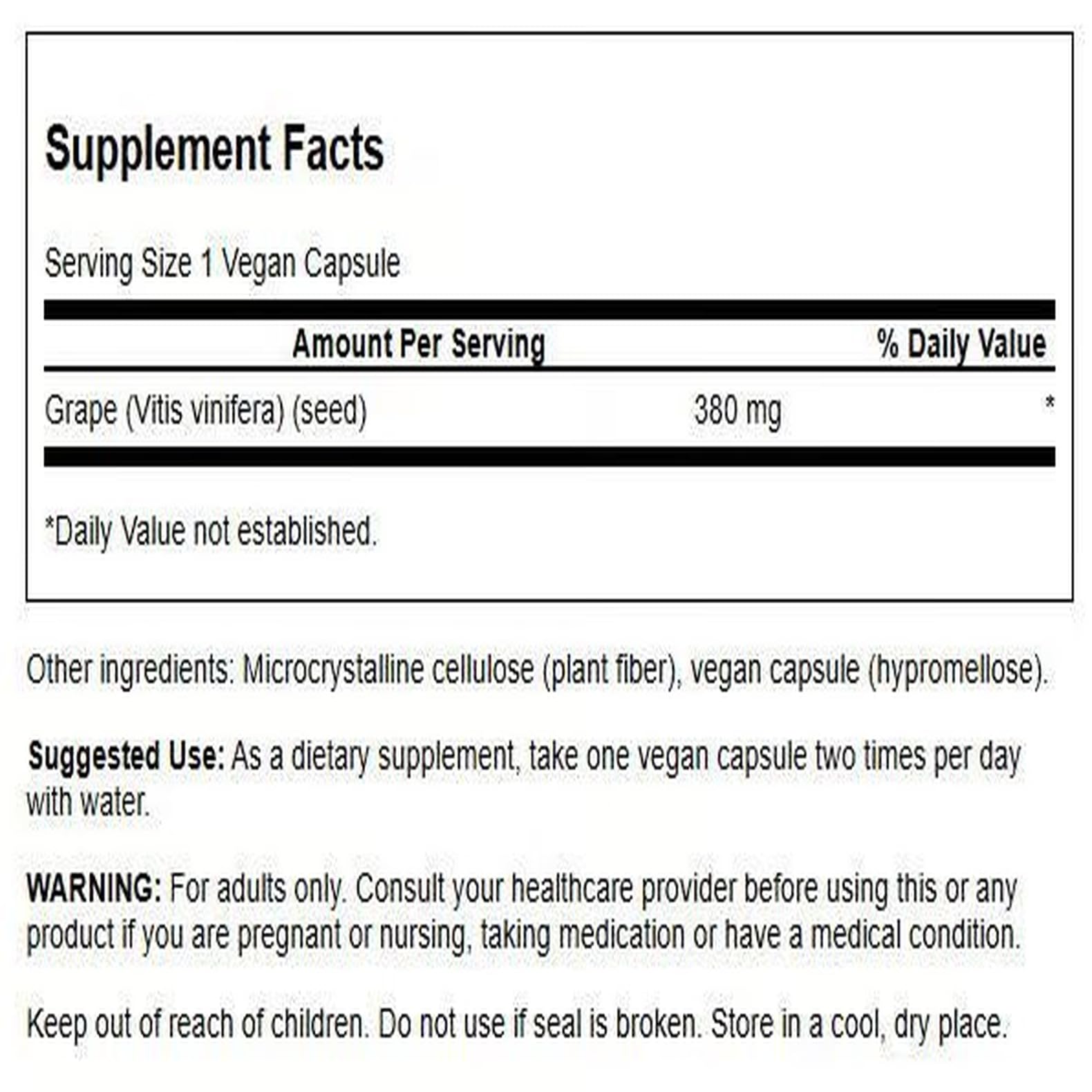 Close-up of Swanson Grape Seed OPCs capsules