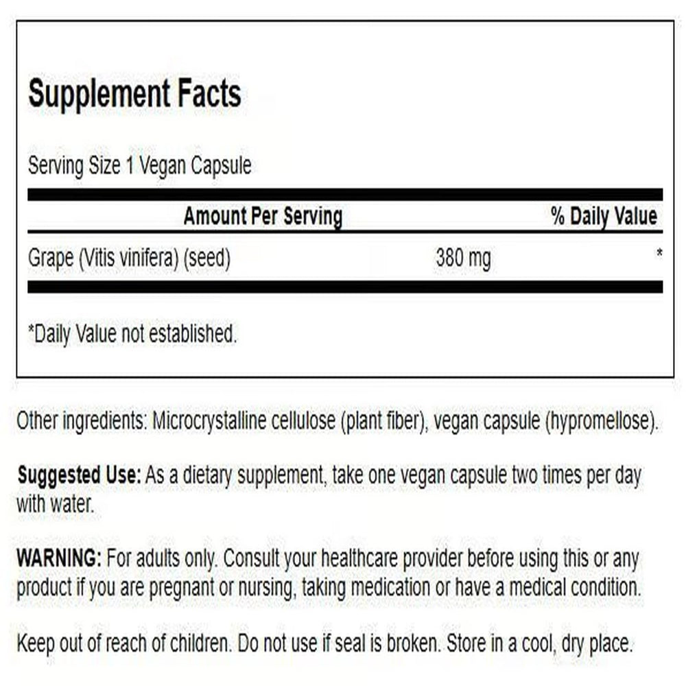 Close-up of Swanson Grape Seed OPCs capsules