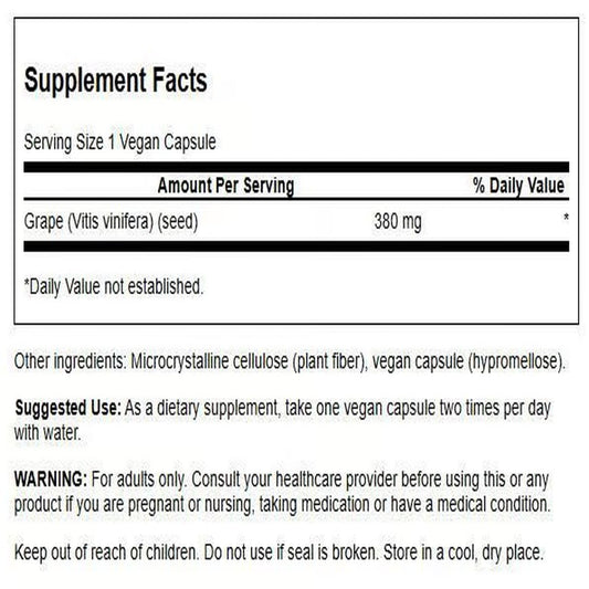 Close-up of Swanson Grape Seed OPCs capsules