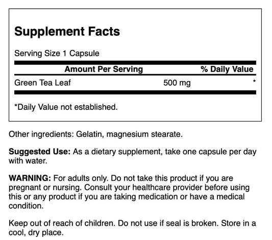 Swanson Green Tea 500 mg bottle – 30 capsules (image 2)
