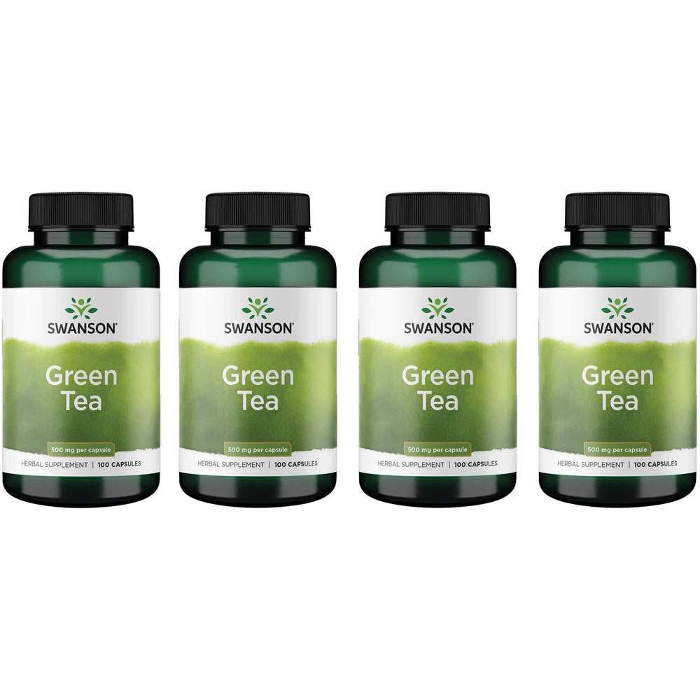 Swanson Green Tea Extract Supplement bottle – 500 mg per capsule, 100 capsules per bottle, 4-pack
