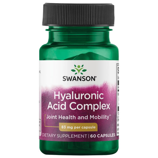 Product image: Swanson Hyal-Joint Hyaluronic Acid Complex bottle and capsules
