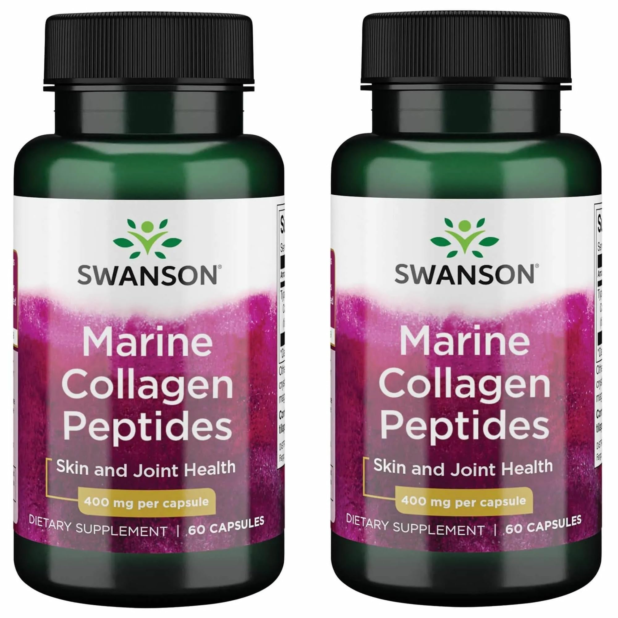 Bottle of Swanson Hydrolyzed Fish Collagen Type I 400 mg 60 capsules 2-pack