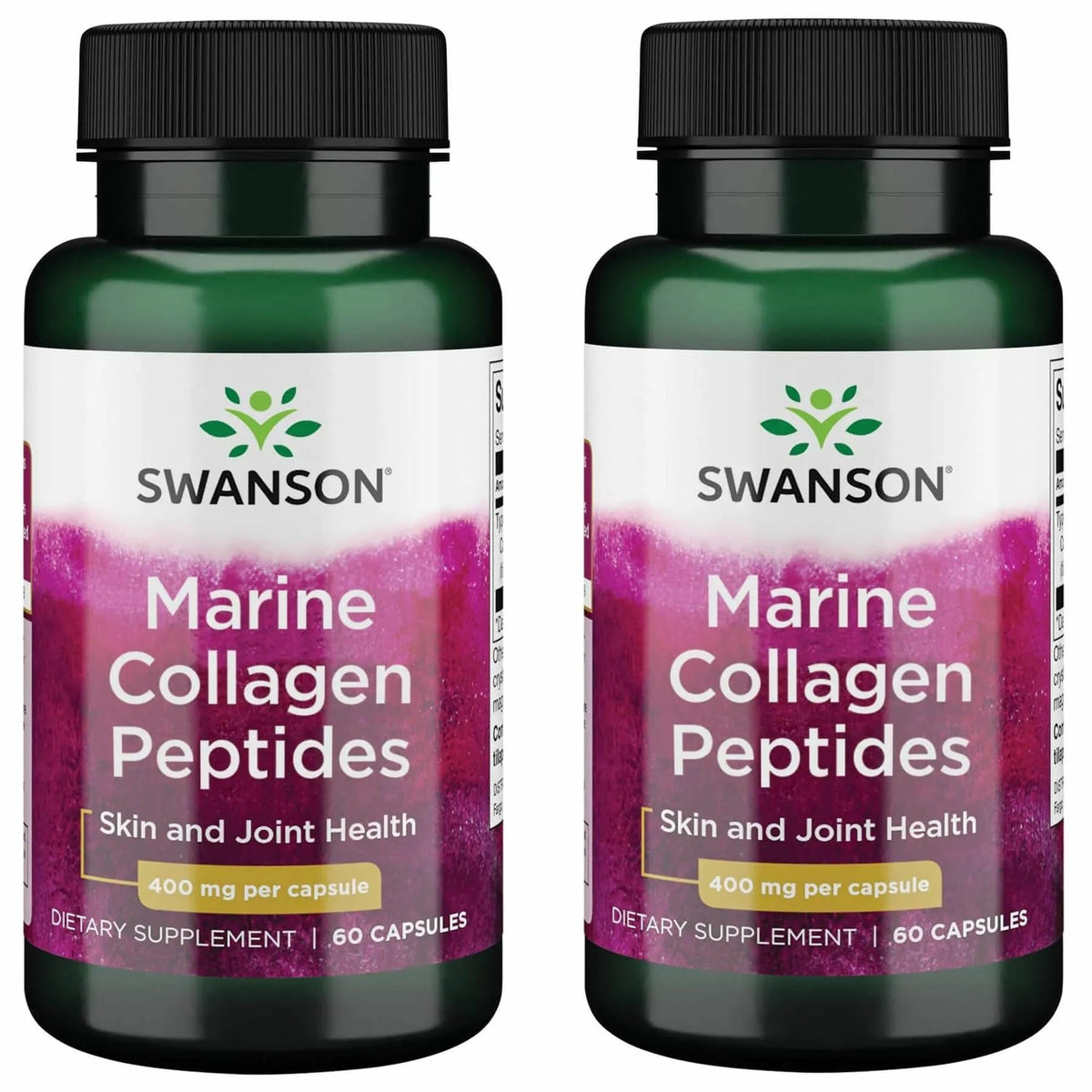 Bottle of Swanson Hydrolyzed Fish Collagen Type I 400 mg 60 capsules 2-pack