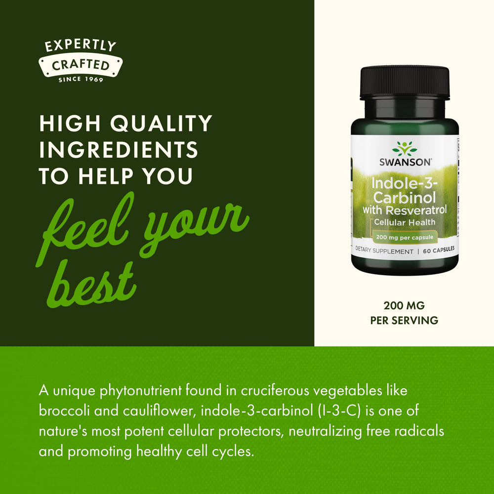 Bottled capsules visible in Swanson I3C + Resveratrol product