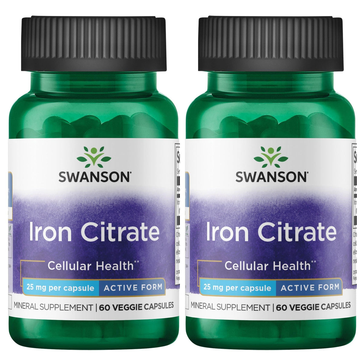 Swanson Iron Citrate 25 mg - 60 Veg Capsules (2 Pack)