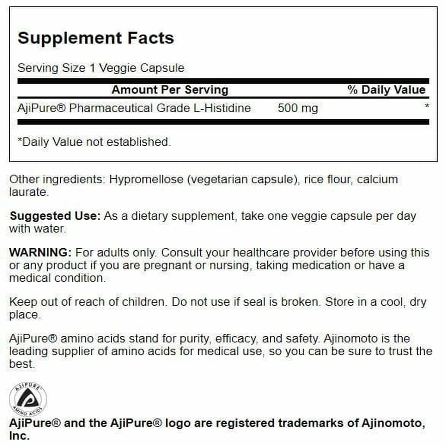 L-Histidine 500 mg capsules - 60 vegetarian capsules