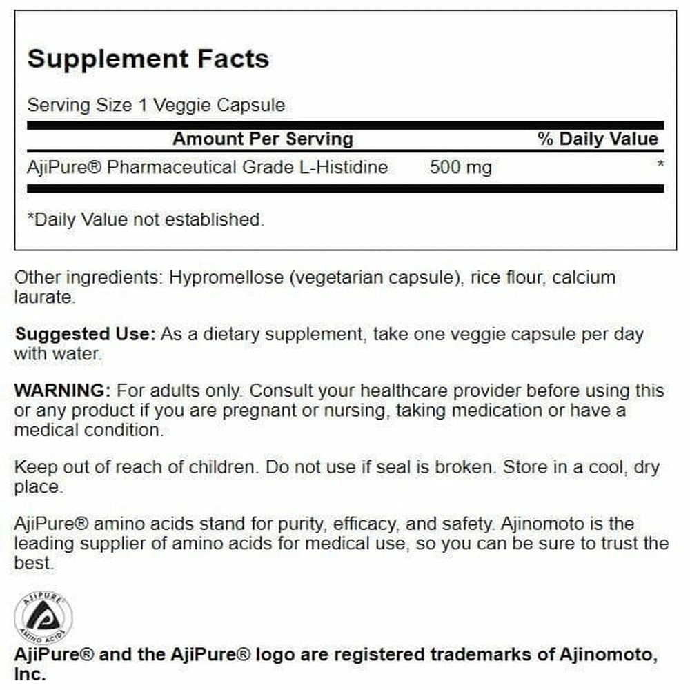 L-Histidine 500 mg capsules - 60 vegetarian capsules