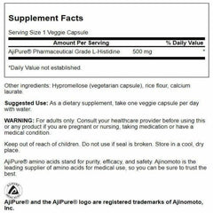 L-Histidine 500 mg capsules - 60 vegetarian capsules