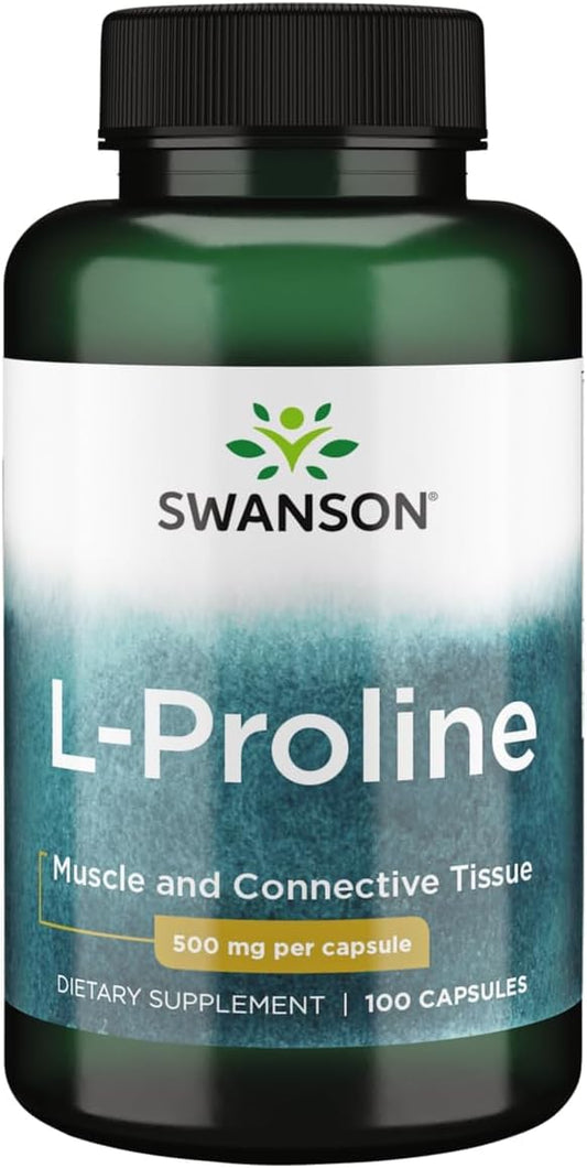 Swanson L-Proline 500 mg dietary supplement capsules bottle, 100 capsules