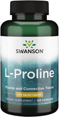 Swanson L-Proline 500 mg dietary supplement capsules bottle, 100 capsules