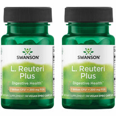 Front view of Swanson L. Reuteri Probiotic Plus bottle with 2-pack of 30 veggie capsules