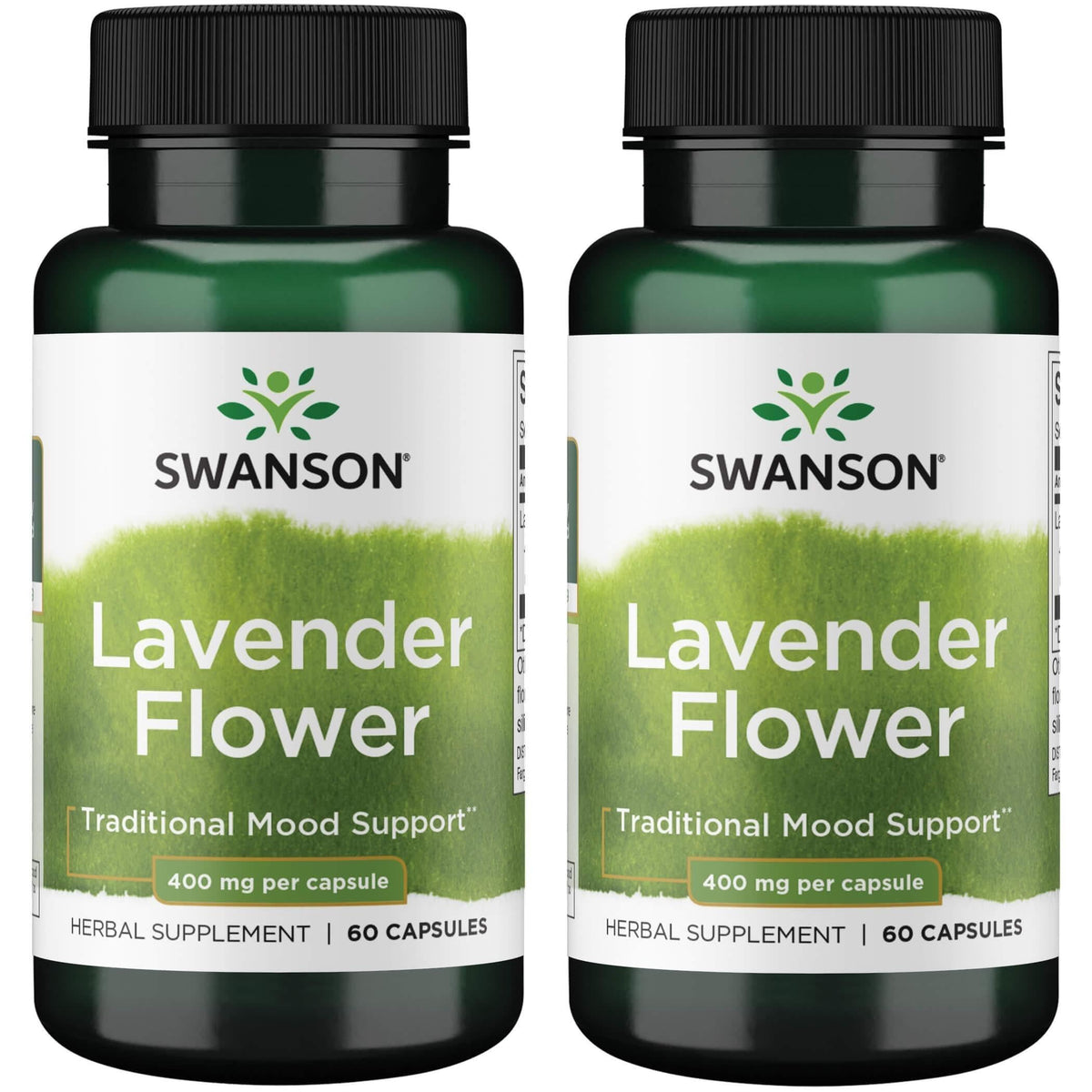 Swanson Lavender Flower Herbal Supplement bottle: 60 capsules, 400 mg per capsule, 2-pack