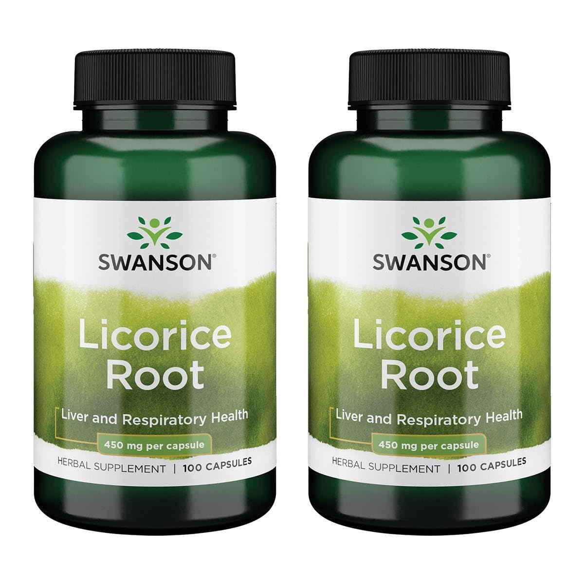Swanson Licorice Root 450 mg 100 Caps (2 Pack) bottle - front view