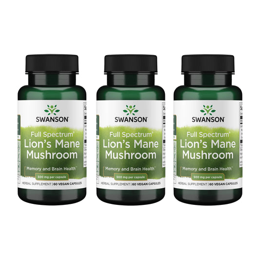Product front view of Swanson Lion's Mane Mushroom 60 capsules 3-pack