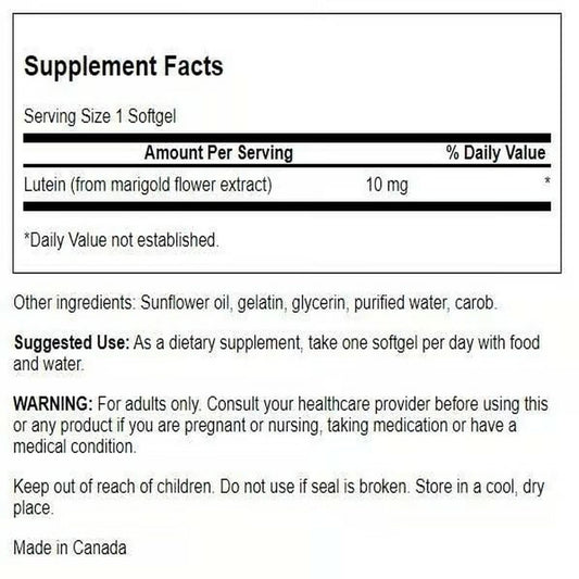 Swanson Lutein 10 mg bottle back label