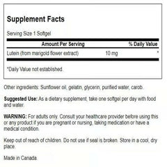 Swanson Lutein 10 mg bottle back label