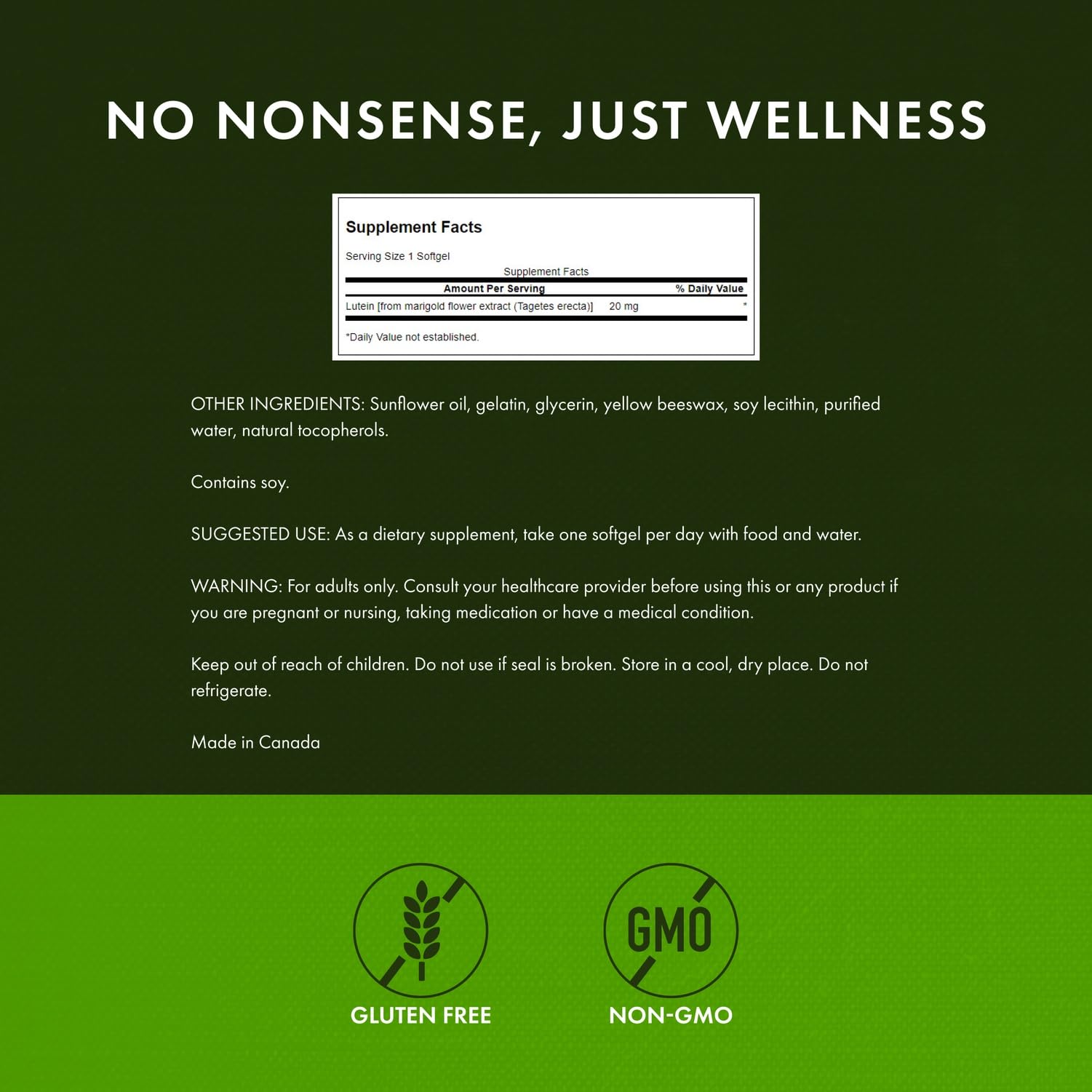 Swanson Lutein 20 mg Softgels packaging