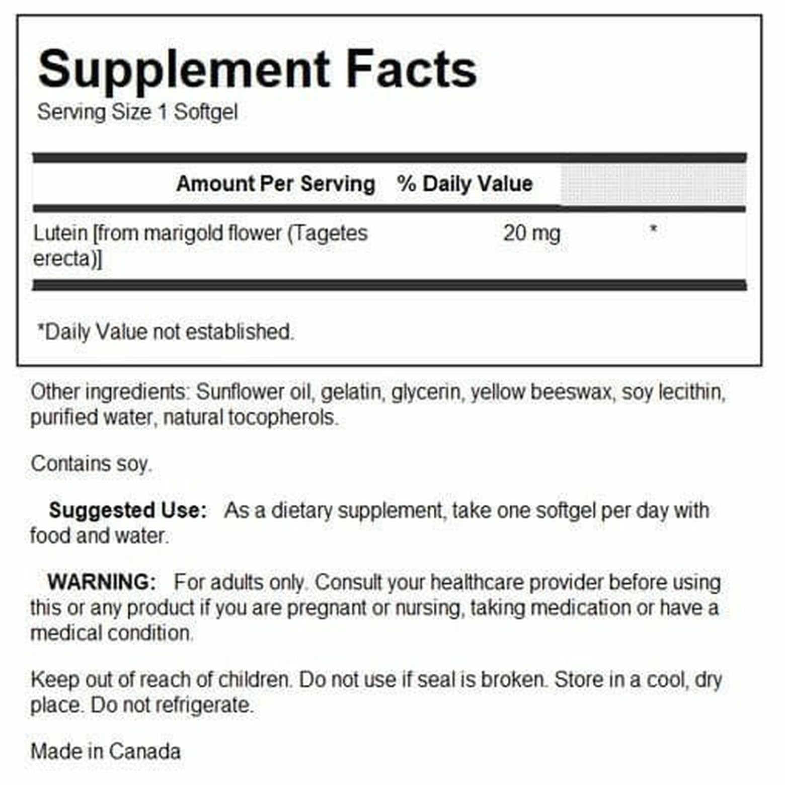 Swanson Lutein 20 mg 60 Sgels packaging image