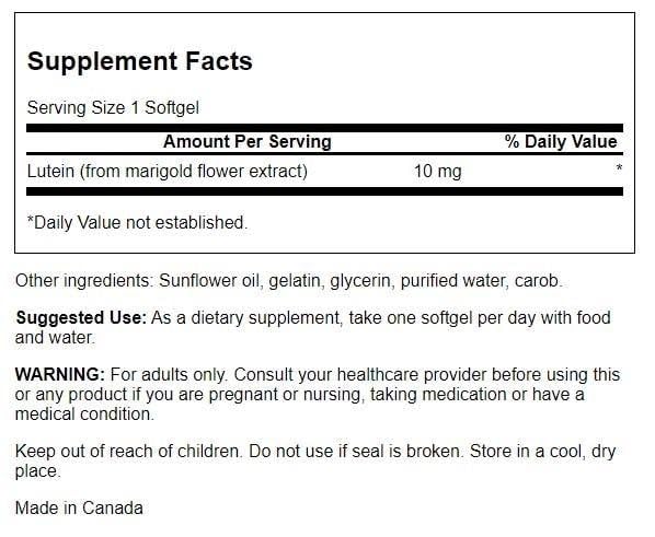 Swanson Lutein 60 sgels bottle label - product shot