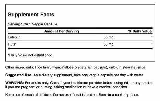 Swanson Luteolin Complex with Rutin supplement facts label