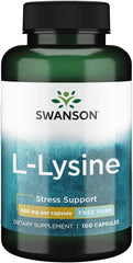 Bottle of Swanson Amino Acid Free-Form L-Lysine 500 mg with 100 capsules