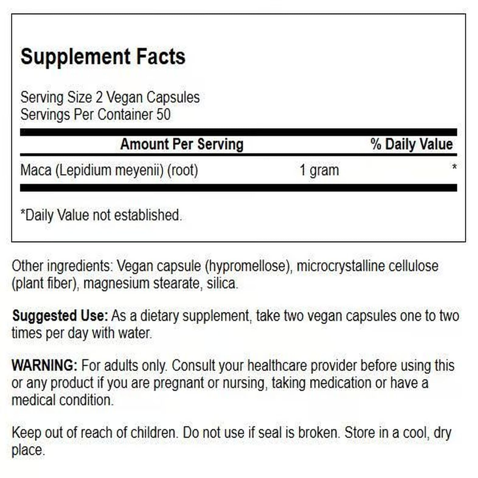 Swanson Maca 500 mg bottle label close-up
