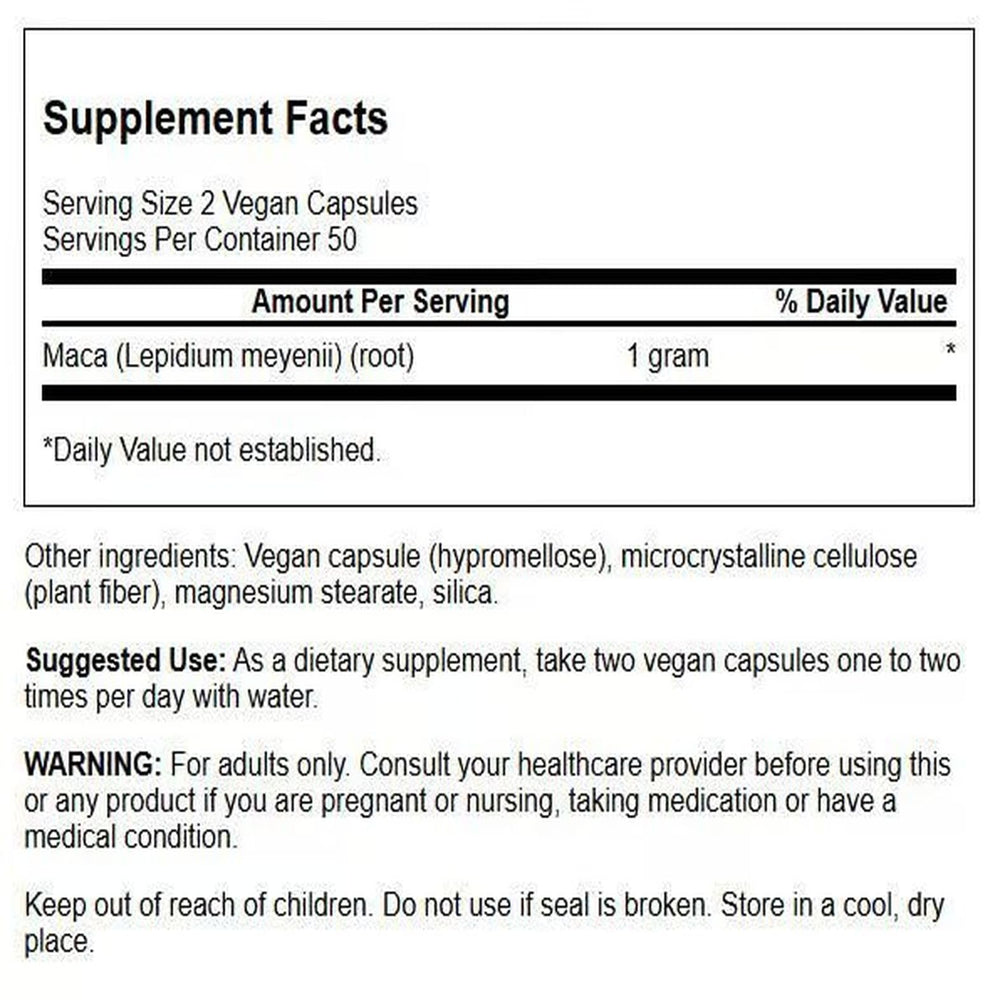 Swanson Maca 500 mg bottle label close-up