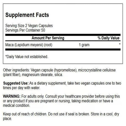 Swanson Maca 500 mg bottle label close-up