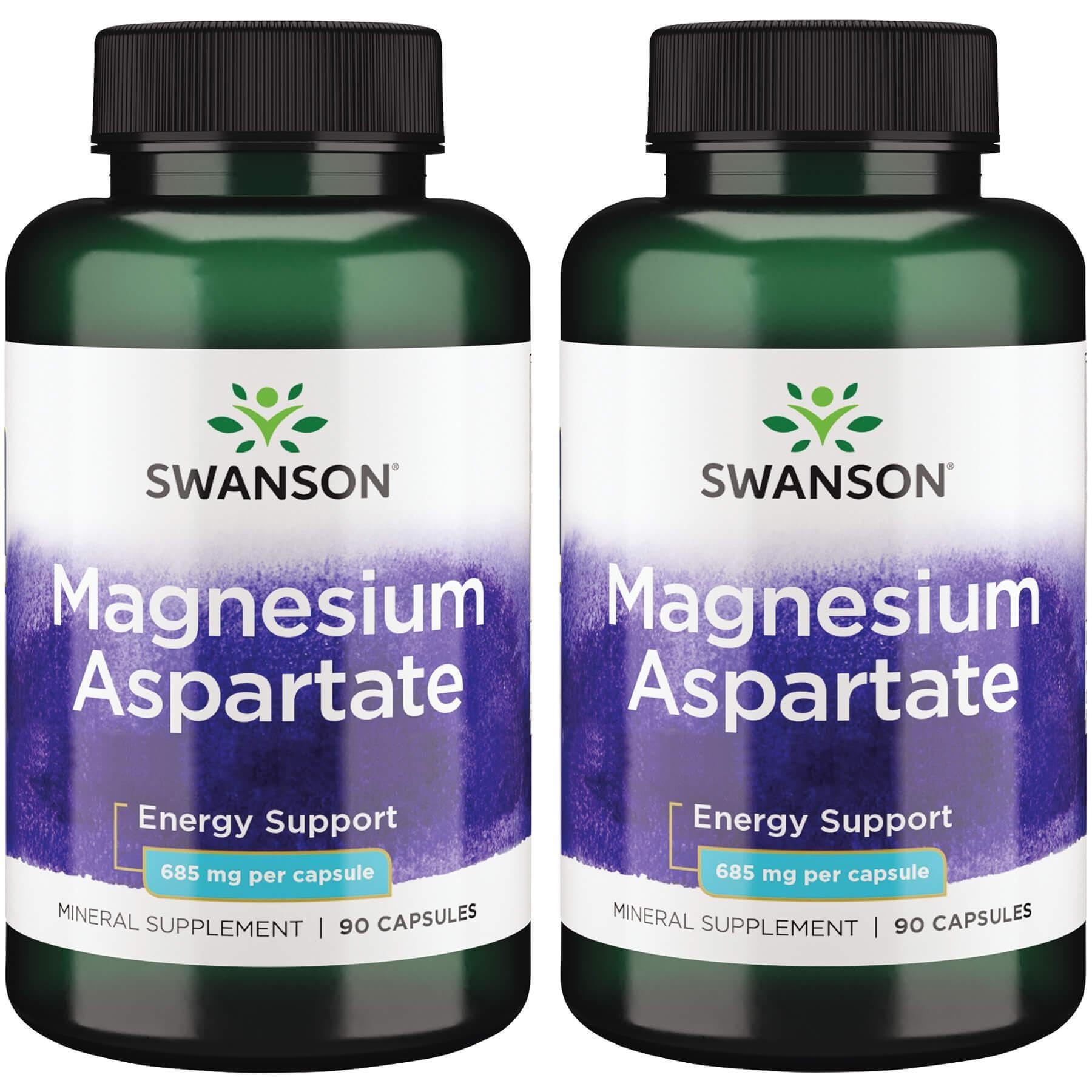 Swanson Magnesium Aspartate 685 mg bottle, 90 capsules, 2-pack packaging
