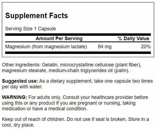 Close-up of magnesium lactate capsule showing elemental magnesium