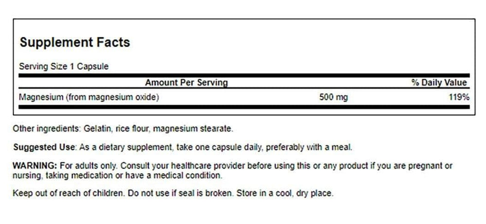 Swanson Magnesium Oxide 500 mg 100 Caps packshot front